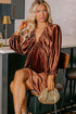 Luxe Velvet V Neck Bishop Sleeve Empire Waist Flared Mini Dress